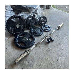 Olympic EZ Curl Bar + Rubber Plates Bundle