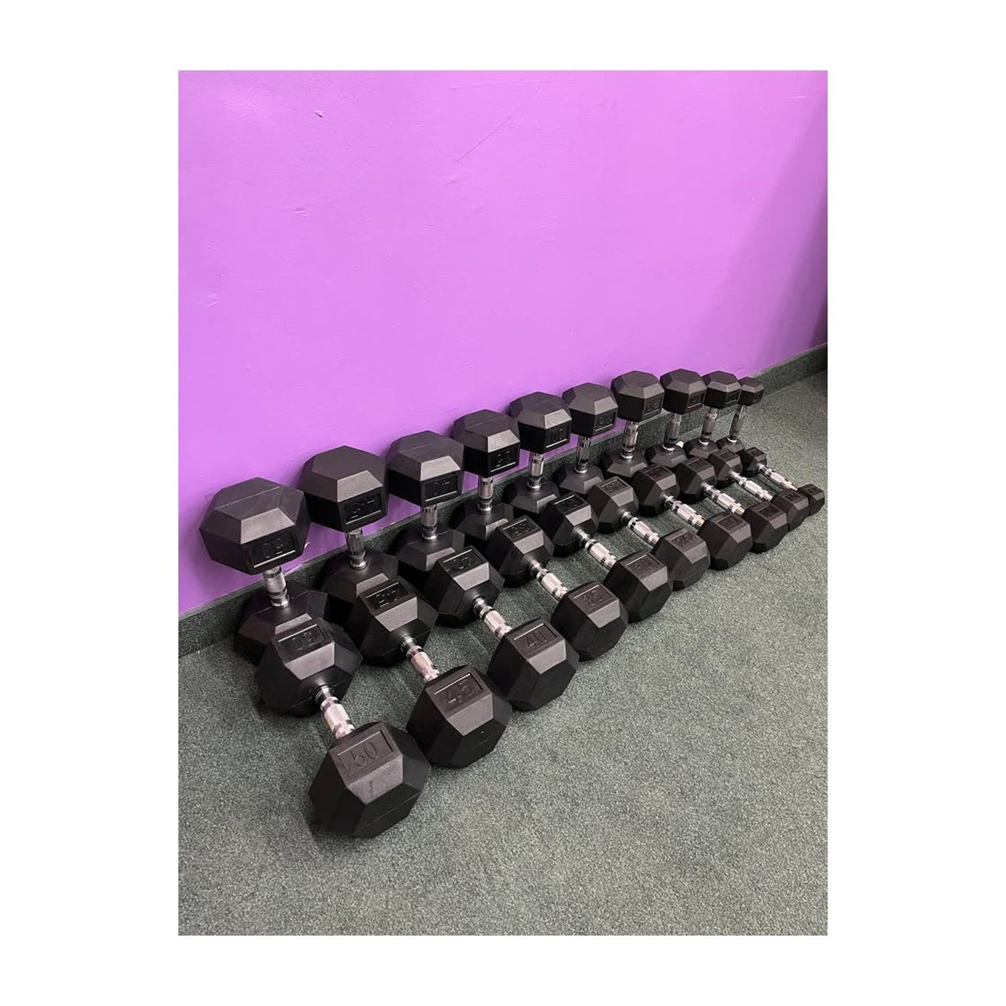 Rubber Hex Dumbbell Bundle 5-50lbs + 3 Tier Rack
