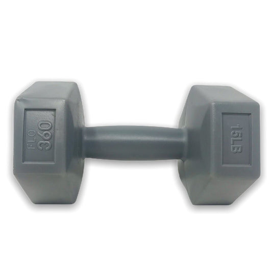FLO 360 PVC hex dumbbell, 15 lb, grey - GOAT Fitness