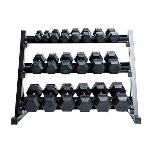 Rubber Hex Dumbbell Bundle 5-50lbs + 3 Tier Rack
