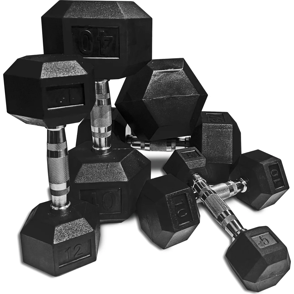 Rubber Hex Dumbbells 5-110lbs
