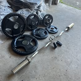 Rubber Weight Plate Ez Curl Bar Set